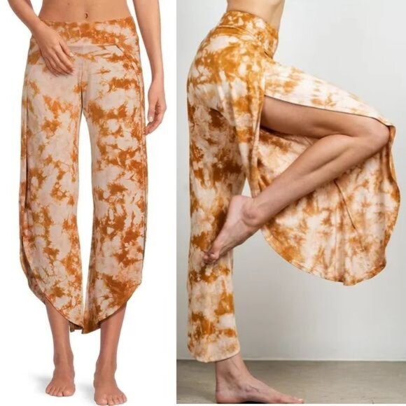 Jala Yoga Pull On PANTS Size S Bhakti Rust Tie Dye Jersey Wide Leg Boho NEW